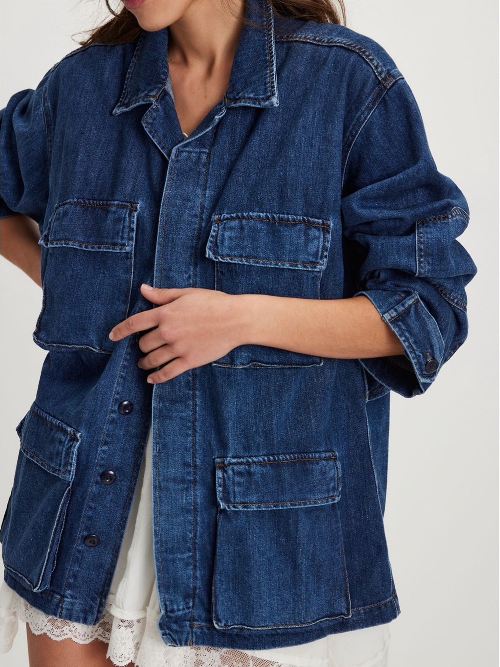 NSF Dark Blue Oversized Patch-Pocket Denim Jacket